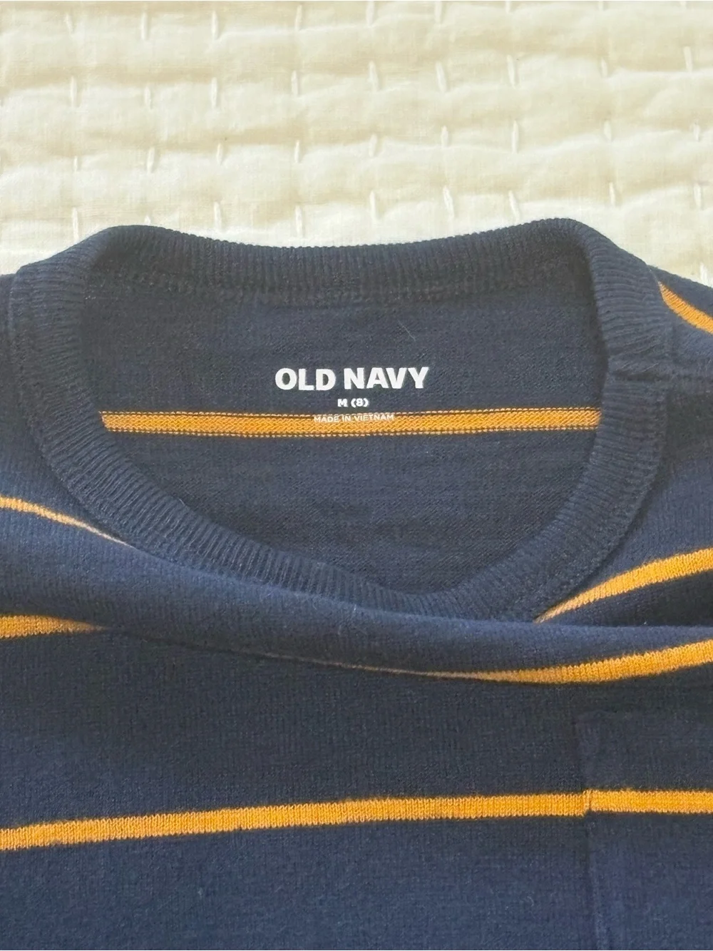 Old Navy Navy and Camel Stripe Crew Neck Tee